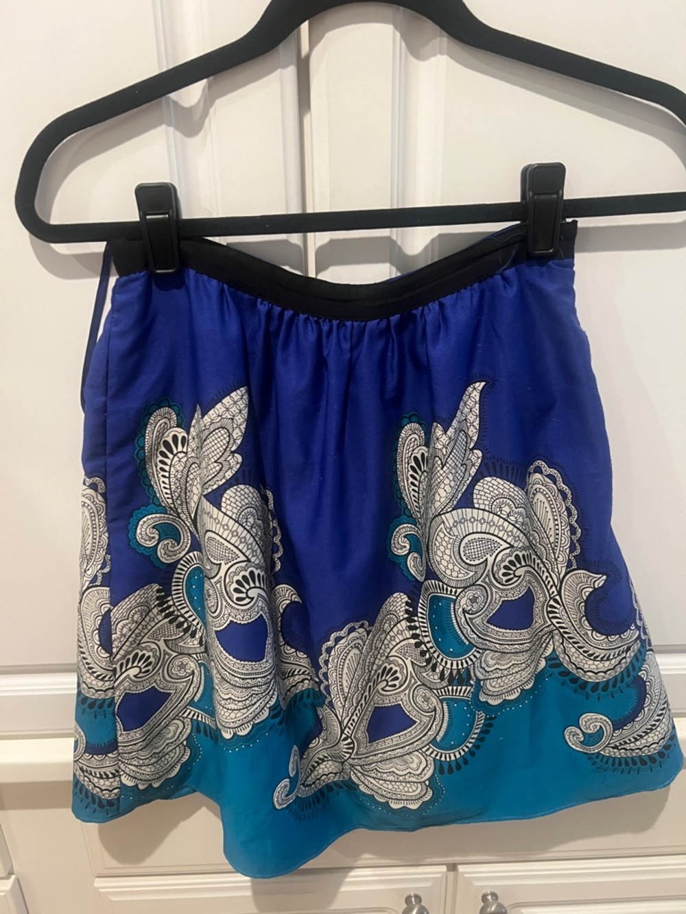 Blue Paisley Print A-Line Skirt